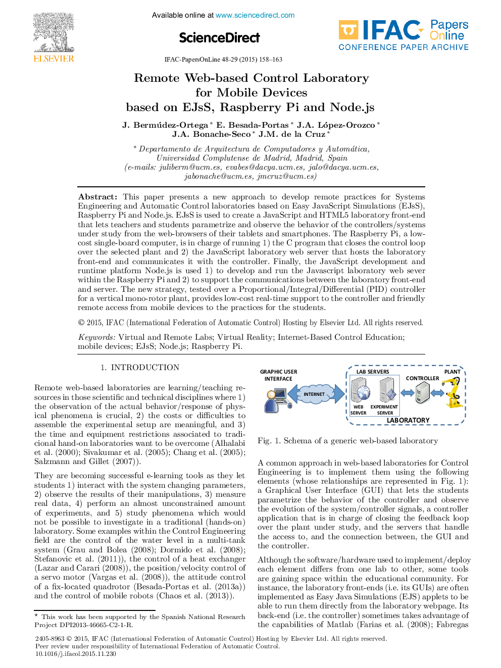 Remote Web-based Control Laboratory for Mobile Devices based on EJsS, Raspberry Pi and Node.js*