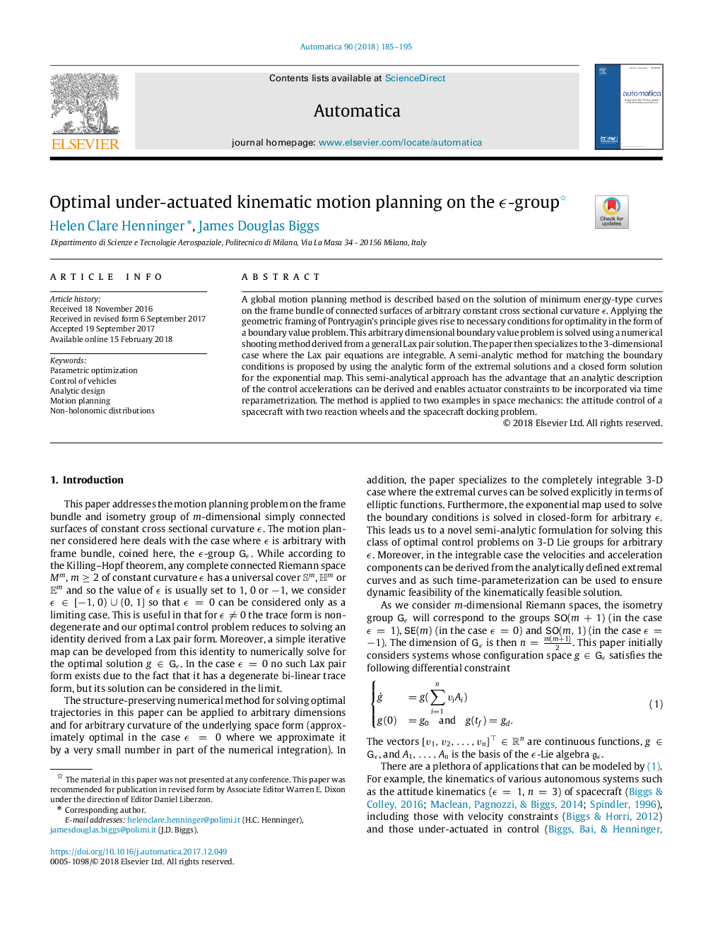 Optimal under-actuated kinematic motion planning on the Ïµ-group