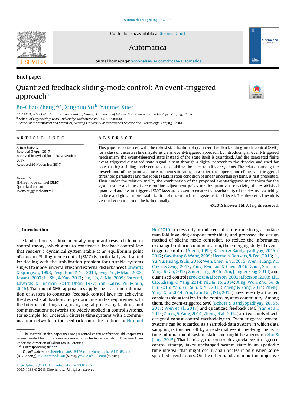 Quantized feedback sliding-mode control: An event-triggered approach