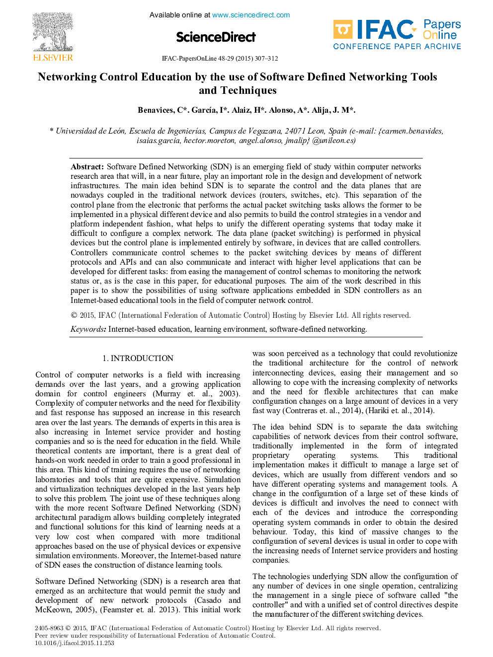 Networking Control Education by the use of Software Defined Networking Tools and Techniques