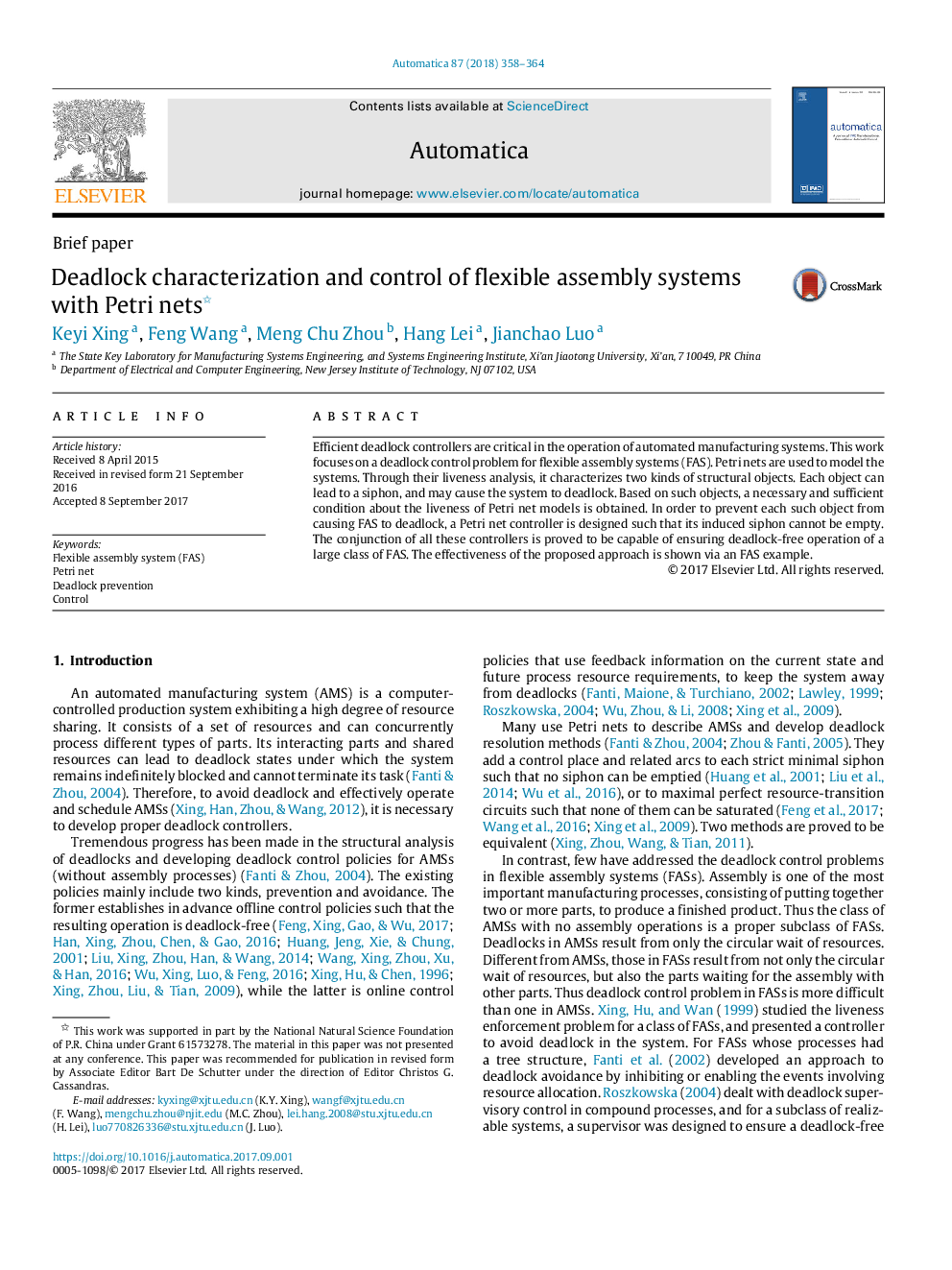 Deadlock characterization and control of flexible assembly systems with Petri nets