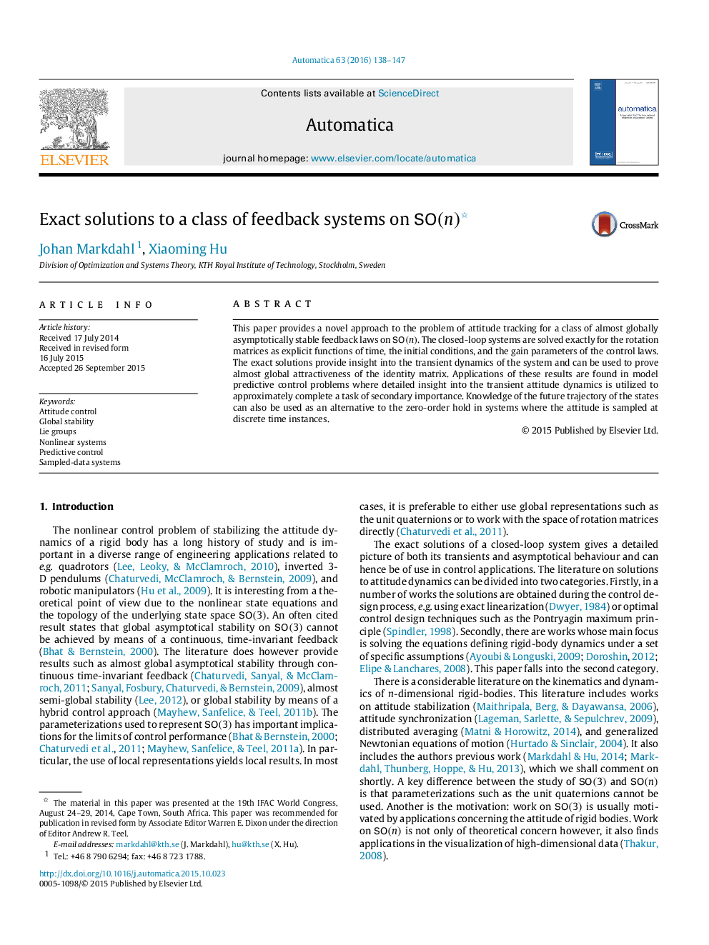 Exact solutions to a class of feedback systems on SO(n)