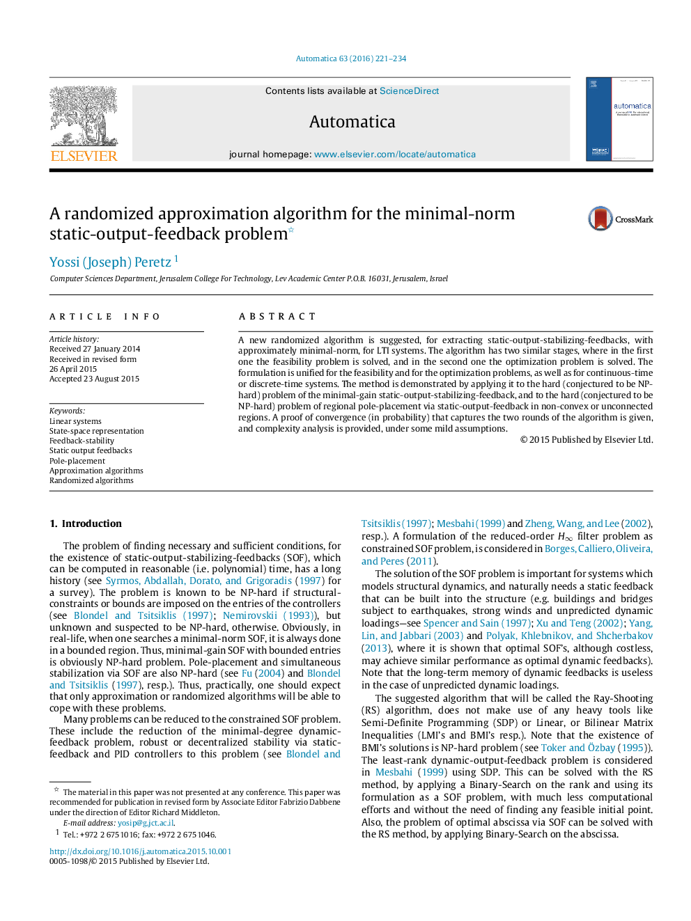 A randomized approximation algorithm for the minimal-norm static-output-feedback problem