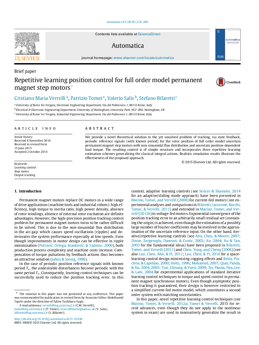 Repetitive learning position control for full order model permanent magnet step motors