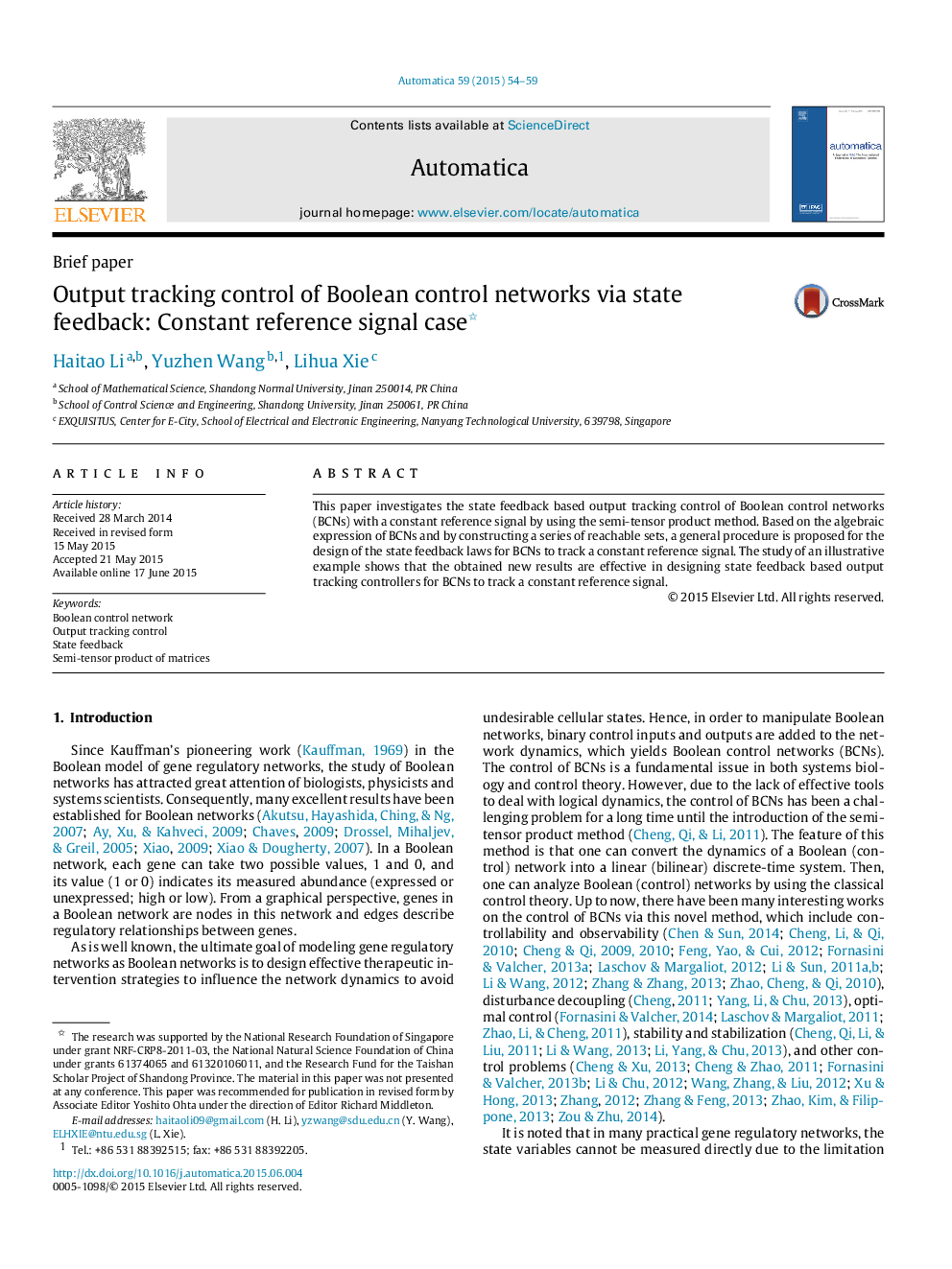 Output tracking control of Boolean control networks via state feedback: Constant reference signal case