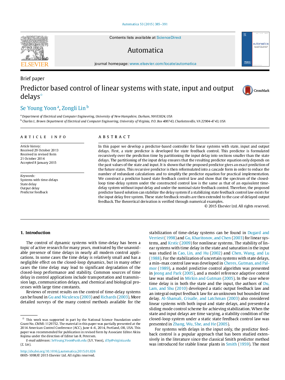 Predictor based control of linear systems with state, input and output delays