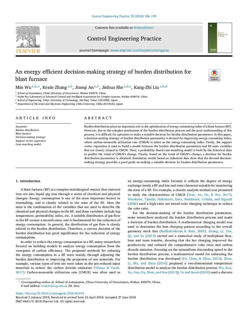 An energy efficient decision-making strategy of burden distribution for blast furnace