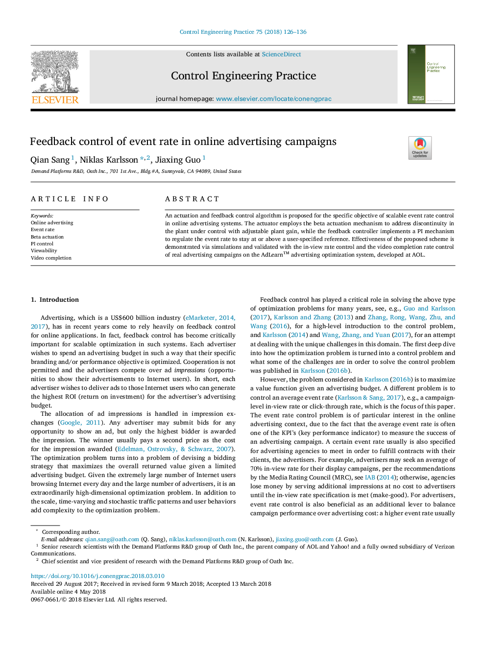 Feedback control of event rate in online advertising campaigns