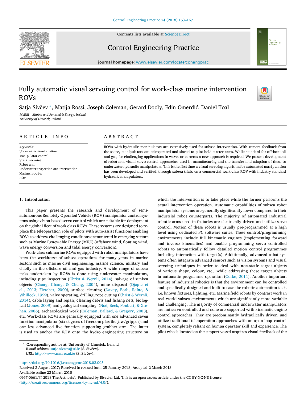 Fully automatic visual servoing control for work-class marine intervention ROVs