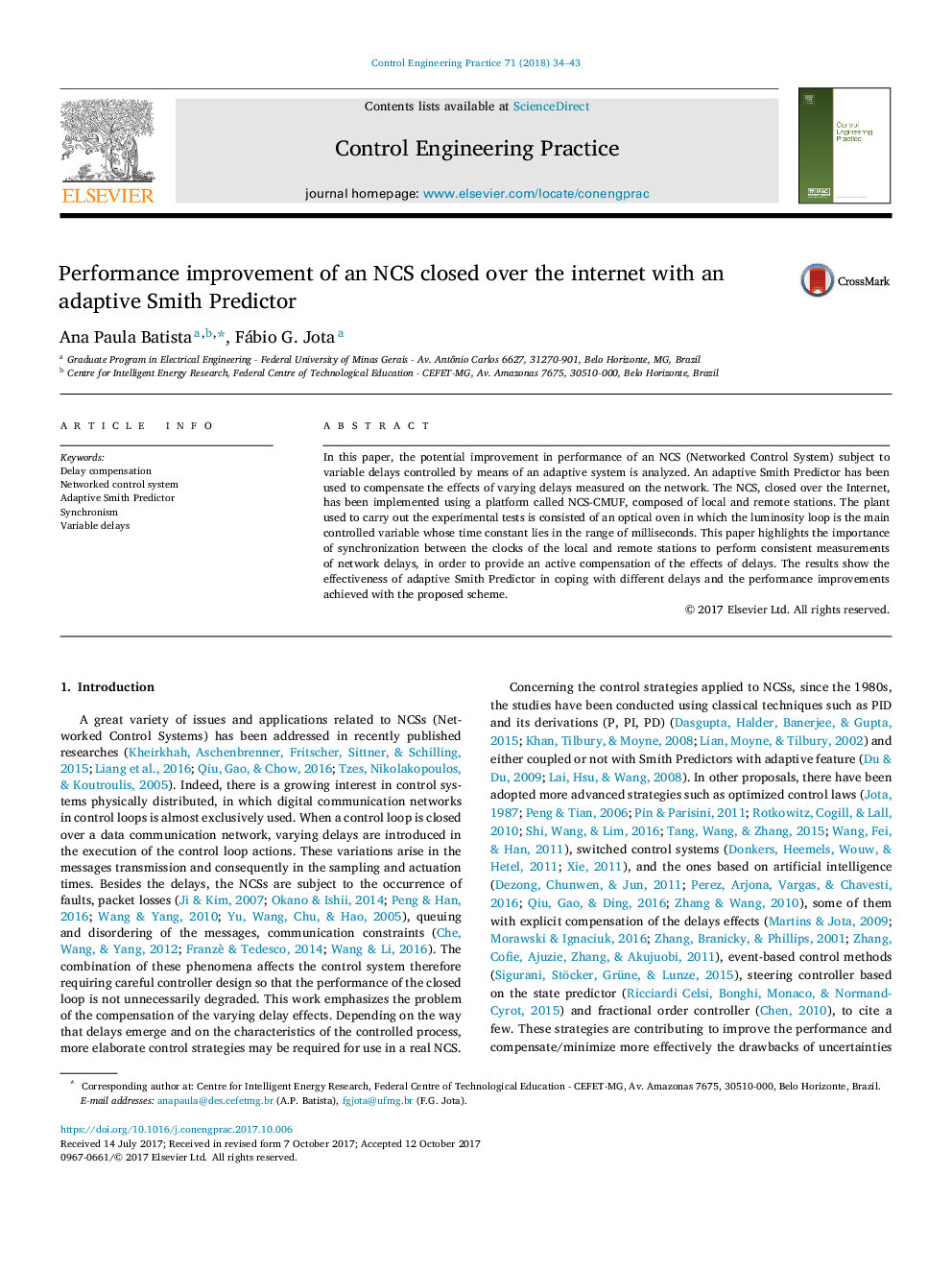 Performance improvement of an NCS closed over the internet with an adaptive Smith Predictor