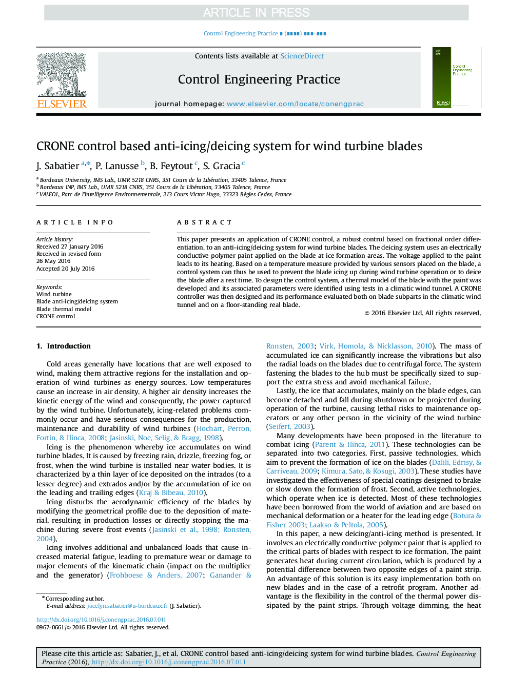 CRONE control based anti-icing/deicing system for wind turbine blades