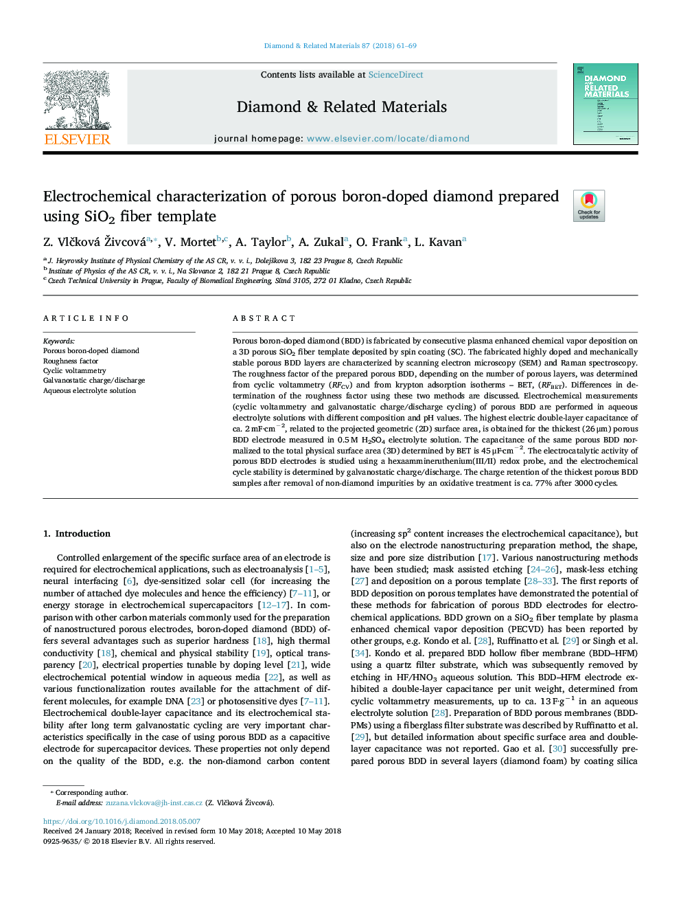 Electrochemical characterization of porous boron-doped diamond prepared using SiO2 fiber template