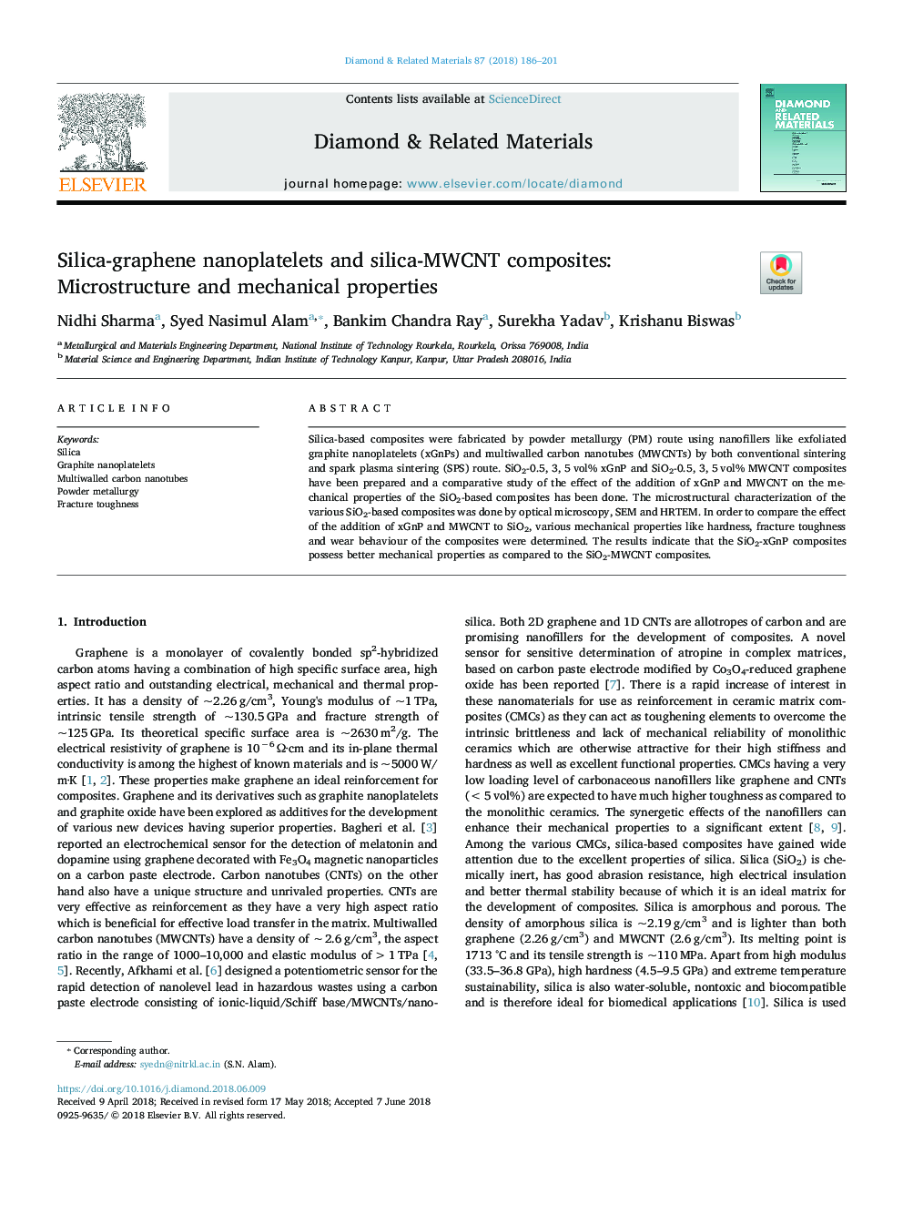 Silica-graphene nanoplatelets and silica-MWCNT composites: Microstructure and mechanical properties