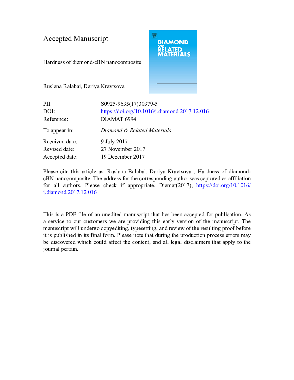 Hardness of diamond-ÑBN nanocomposite