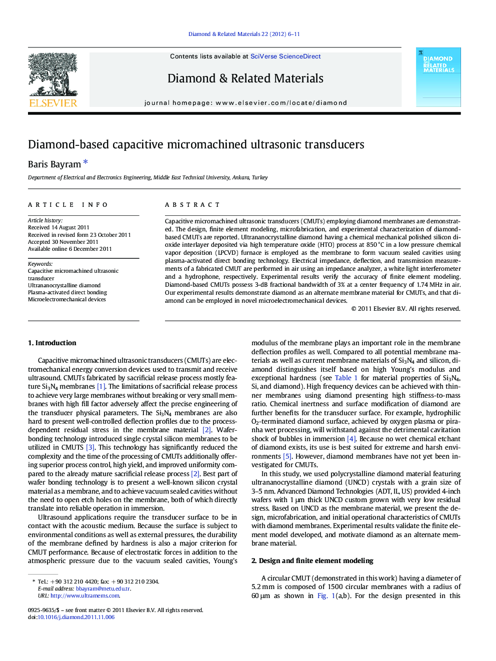 Diamond-based capacitive micromachined ultrasonic transducers