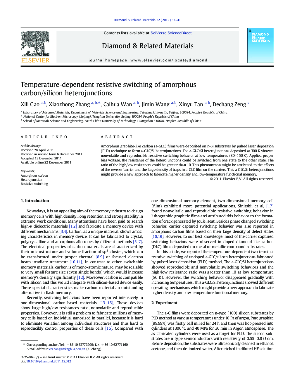 Temperature-dependent resistive switching of amorphous carbon/silicon heterojunctions