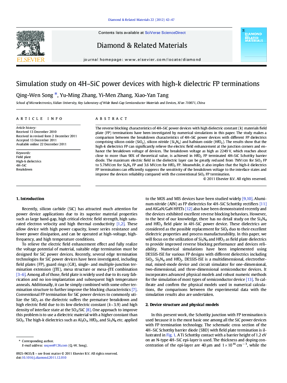 Simulation study on 4H-SiC power devices with high-k dielectric FP terminations