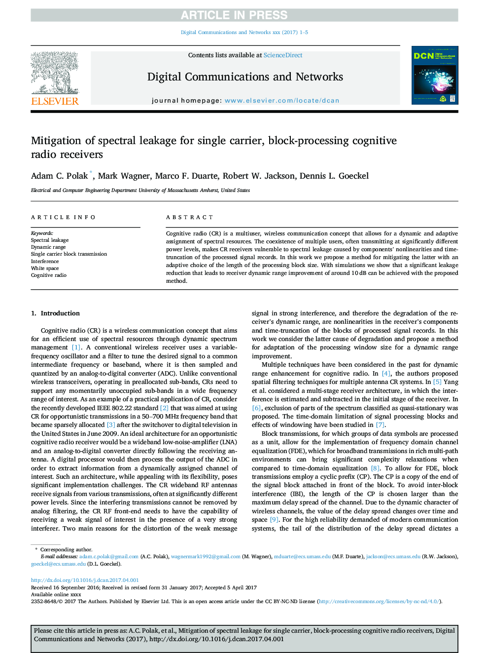 Mitigation of spectral leakage for single carrier, block-processing cognitive radio receivers