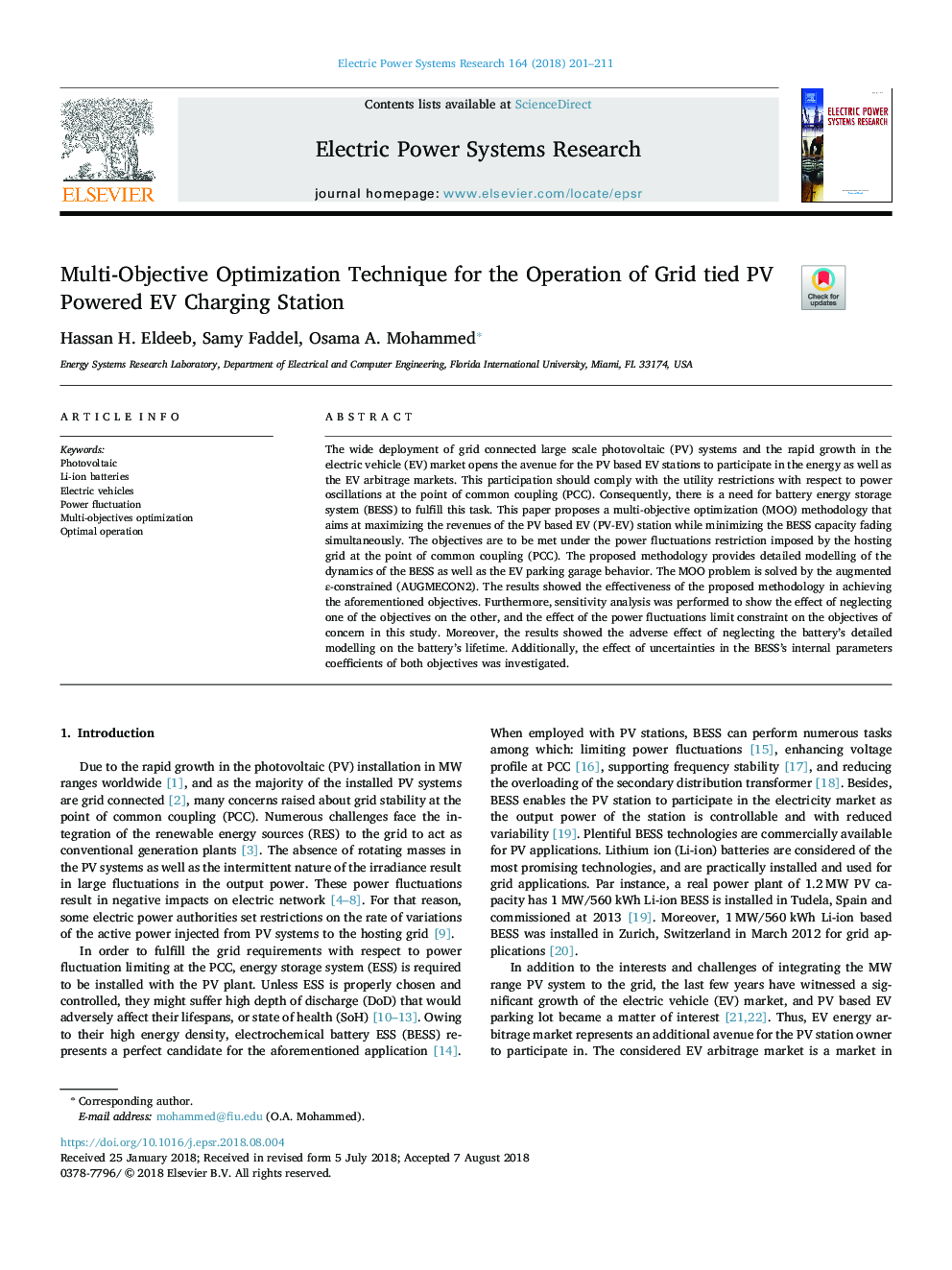 Multi-Objective Optimization Technique for the Operation of Grid tied PV Powered EV Charging Station