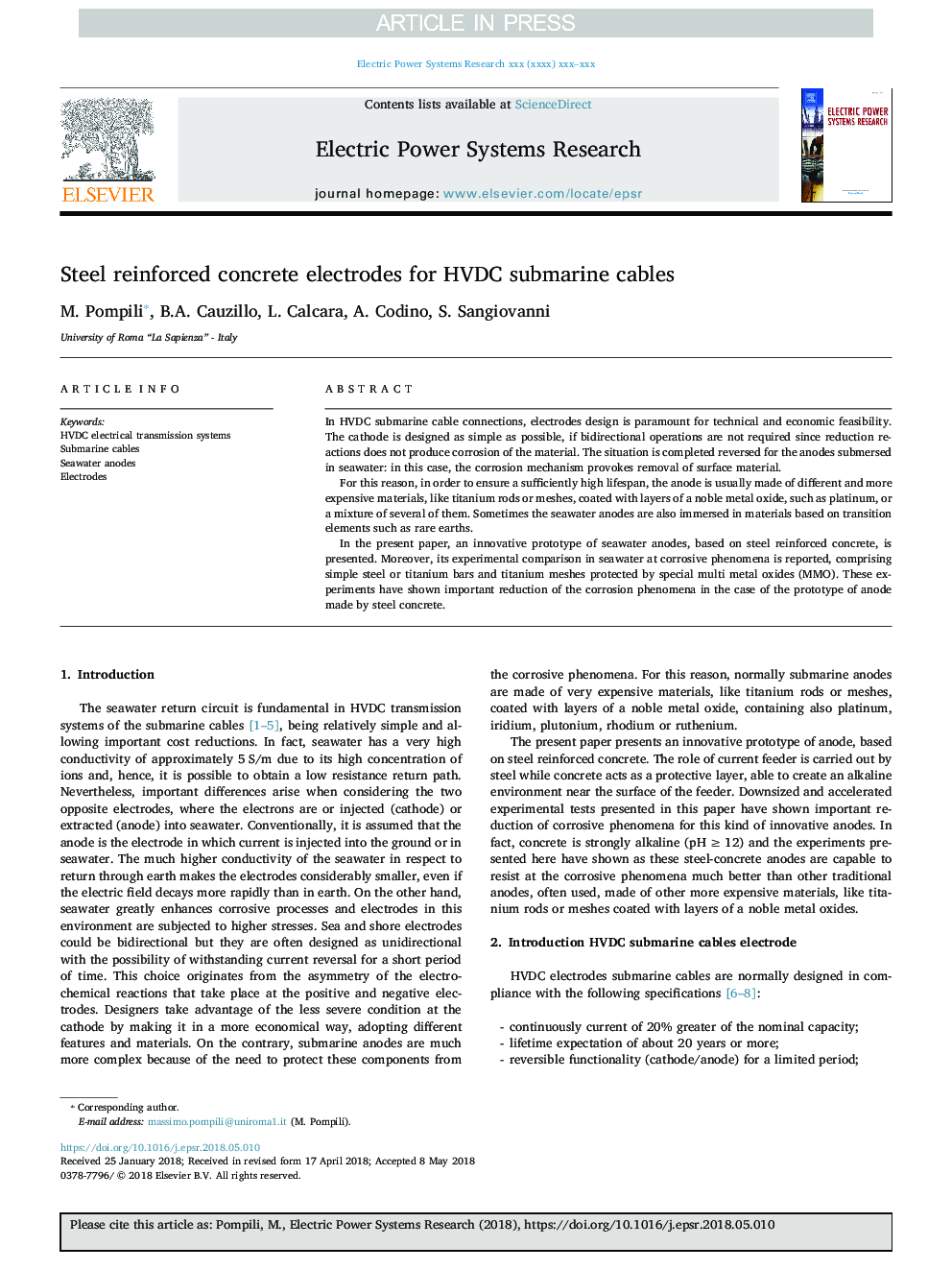 Steel reinforced concrete electrodes for HVDC submarine cables