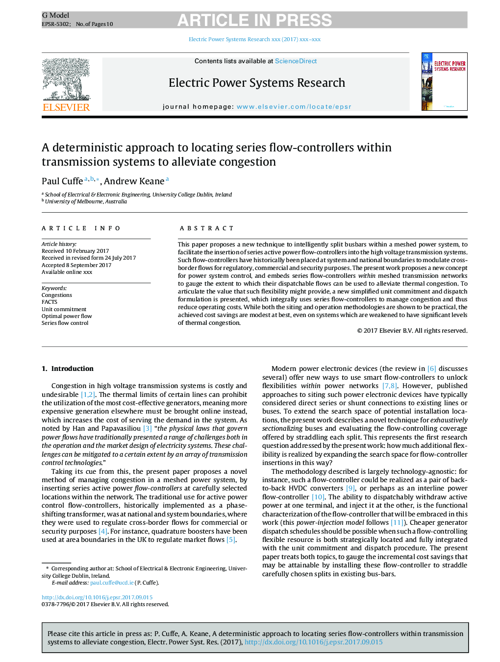 A deterministic approach to locating series flow-controllers within transmission systems to alleviate congestion