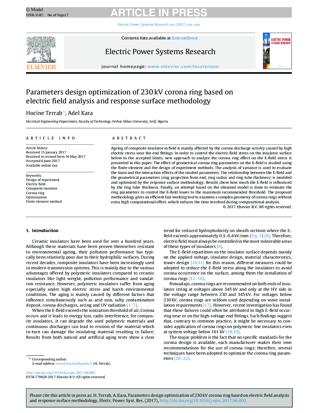 Parameters design optimization of 230Â kV corona ring based on electric field analysis and response surface methodology