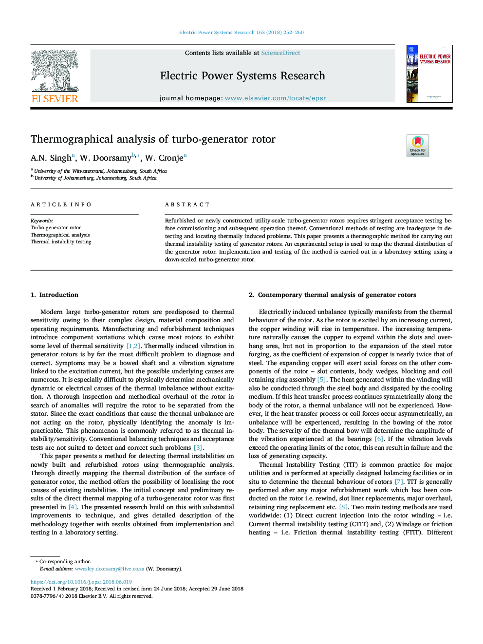 Thermographical analysis of turbo-generator rotor