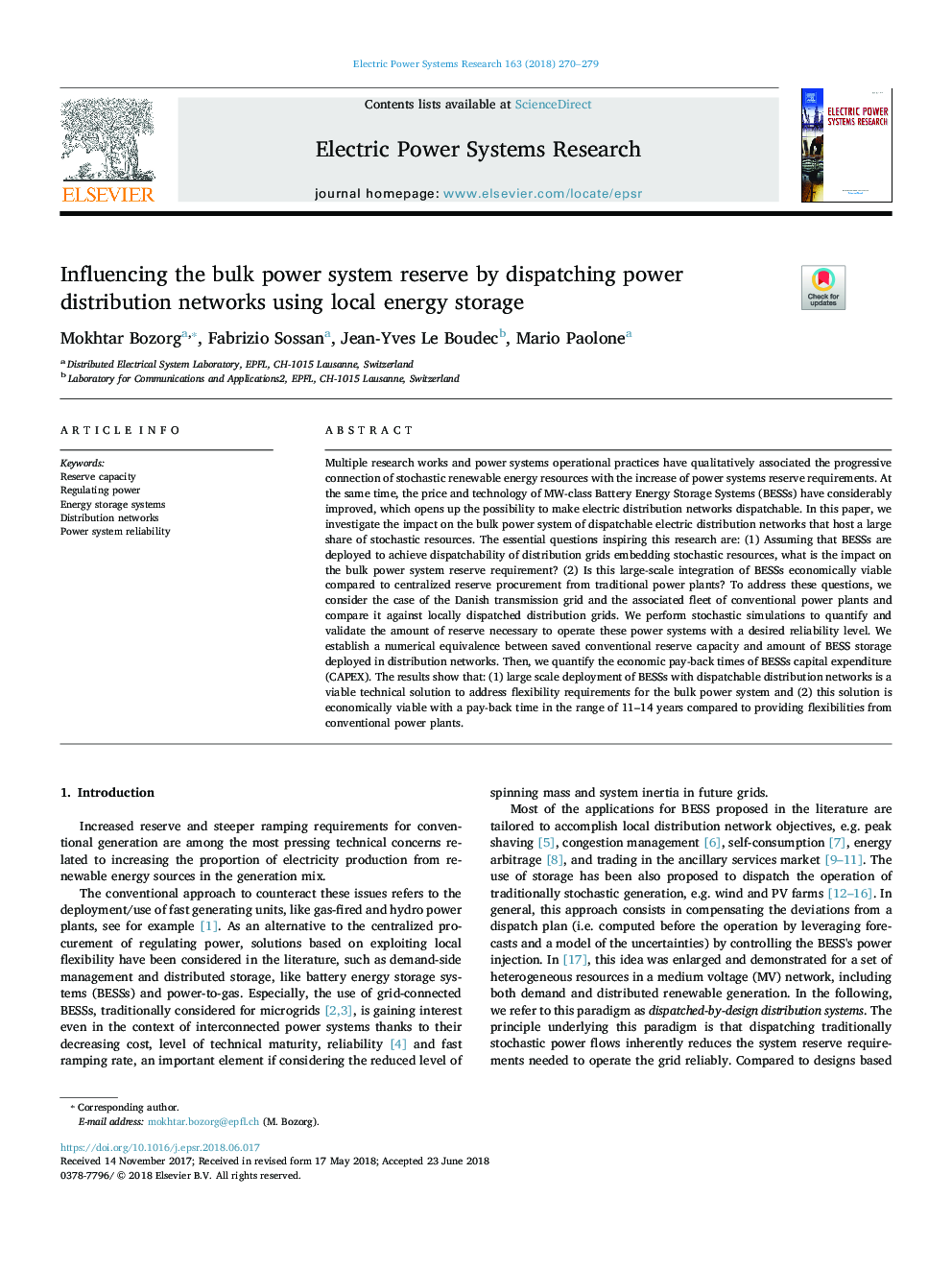 Influencing the bulk power system reserve by dispatching power distribution networks using local energy storage