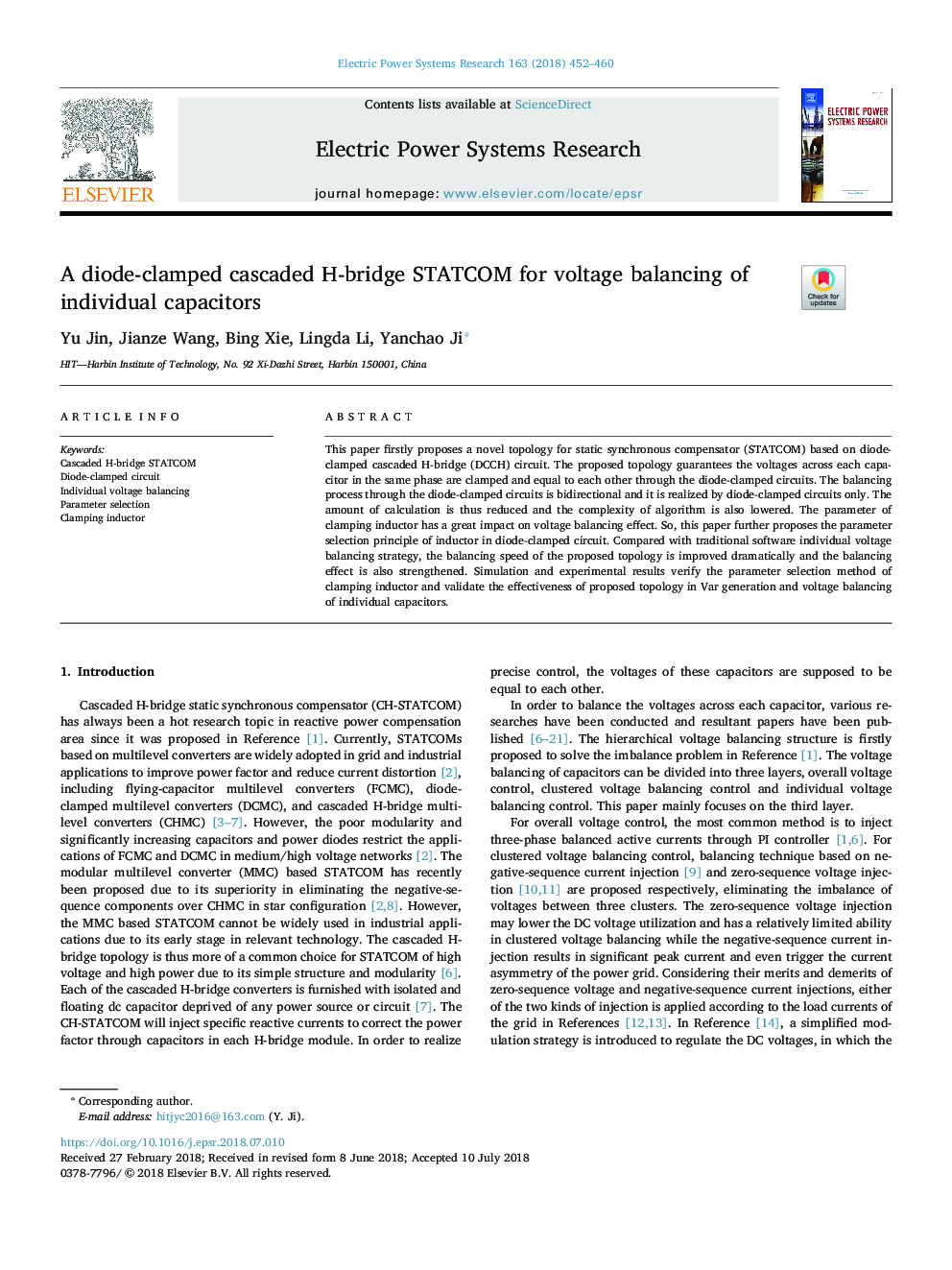 A diode-clamped cascaded H-bridge STATCOM for voltage balancing of individual capacitors