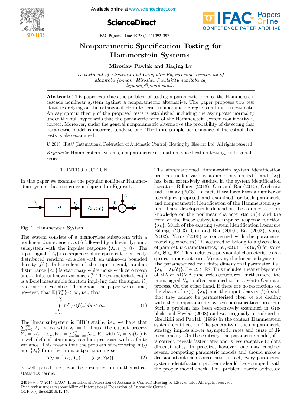 Nonparametric Specification Testing for Hammerstein Systems