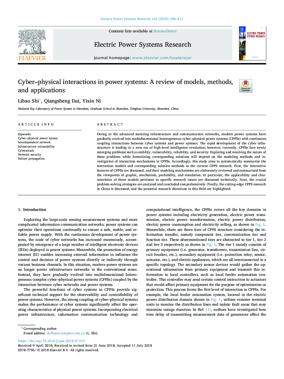 Cyber-physical interactions in power systems: A review of models, methods, and applications