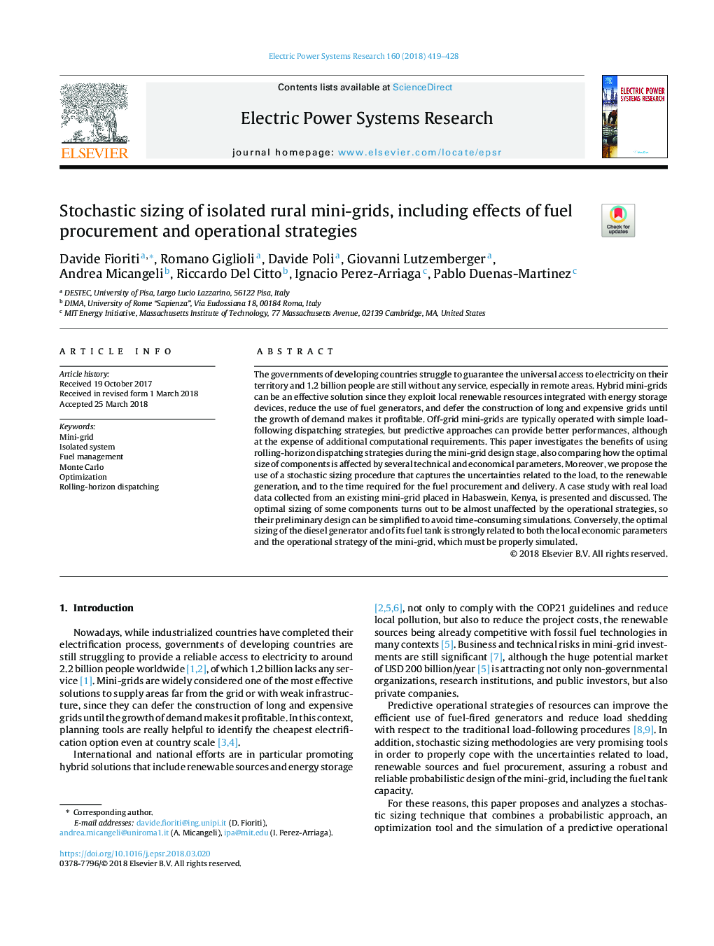 Stochastic sizing of isolated rural mini-grids, including effects of fuel procurement and operational strategies