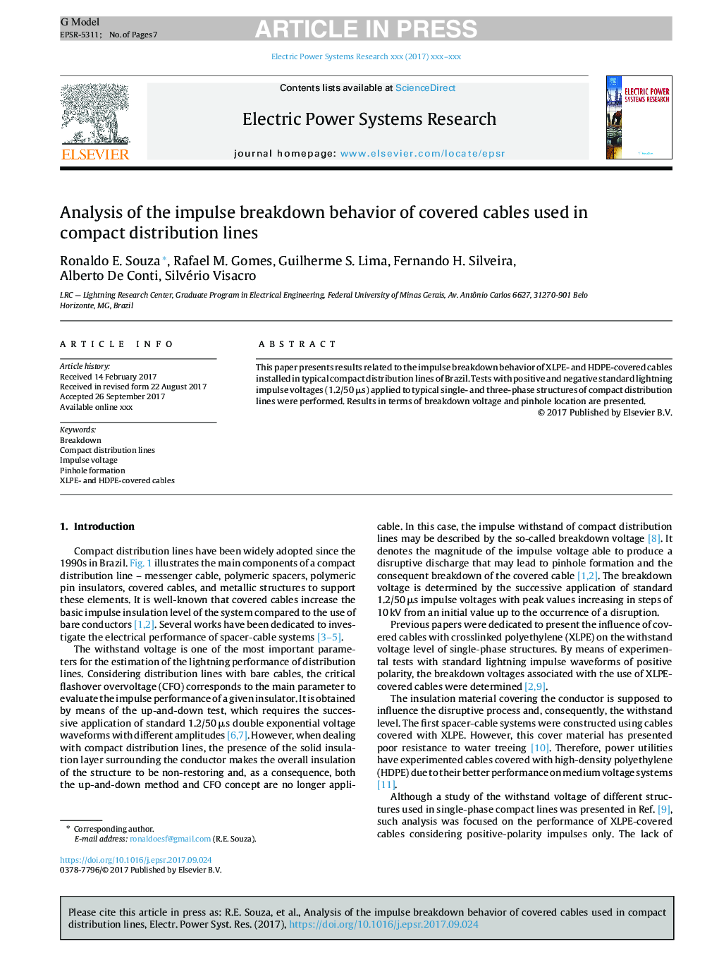 Analysis of the impulse breakdown behavior of covered cables used in compact distribution lines