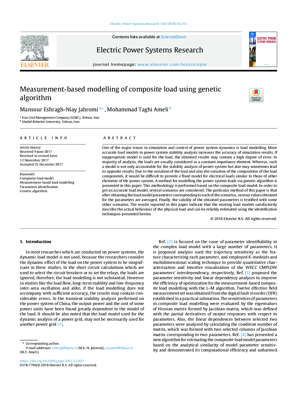 Measurement-based modelling of composite load using genetic algorithm