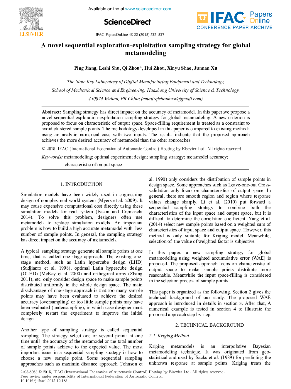 A novel sequential exploration-exploitation sampling strategy for global metamodeling