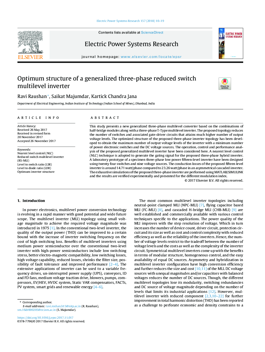 Optimum structure of a generalized three-phase reduced switch multilevel inverter