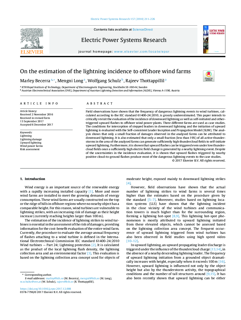 On the estimation of the lightning incidence to offshore wind farms