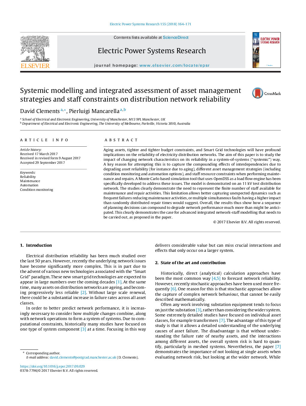 Systemic modelling and integrated assessment of asset management strategies and staff constraints on distribution network reliability