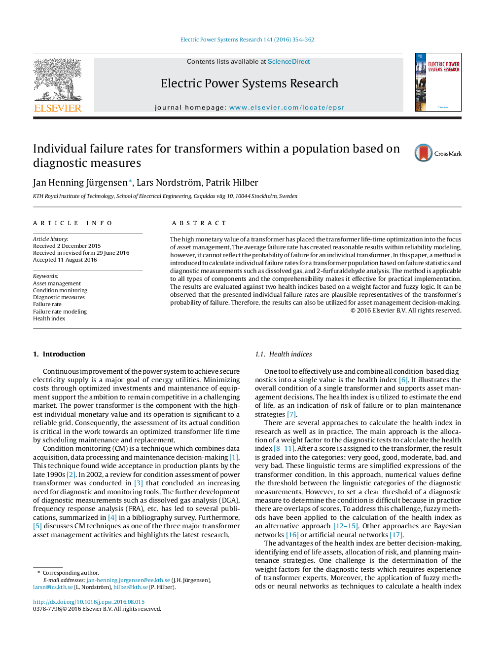 Individual failure rates for transformers within a population based on diagnostic measures