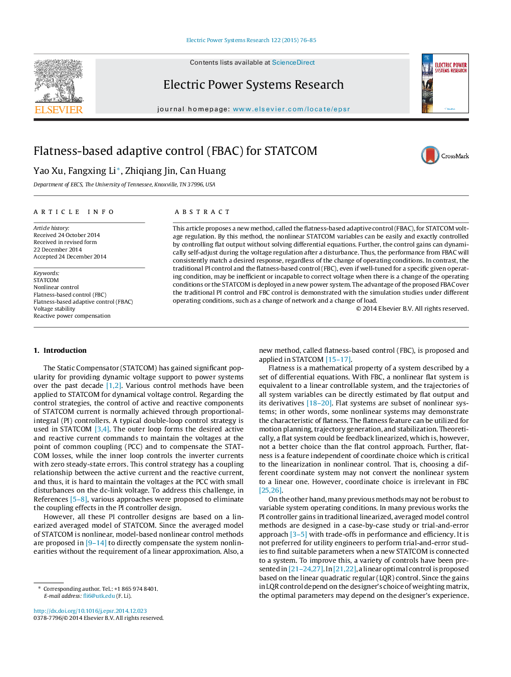 Flatness-based adaptive control (FBAC) for STATCOM