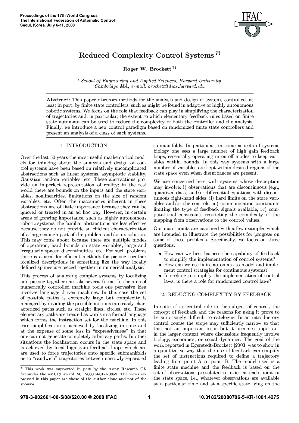 عکس صفحه اول مقاله: Reduced Complexity Control Systems Reduced Complexity Control Systems