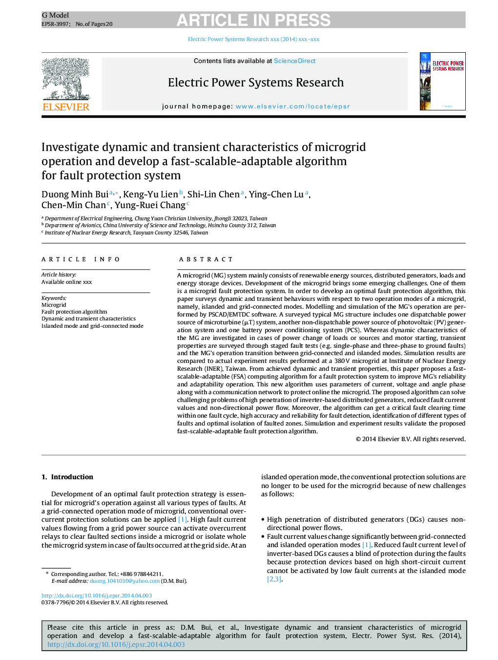 Investigate dynamic and transient characteristics of microgrid operation and develop a fast-scalable-adaptable algorithm for fault protection system