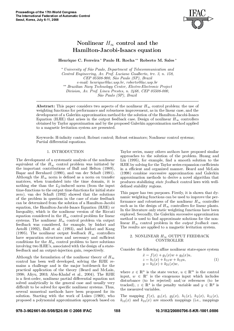 Nonlinear H∞ control and the Hamilton-Jacobi-Isaacs equation