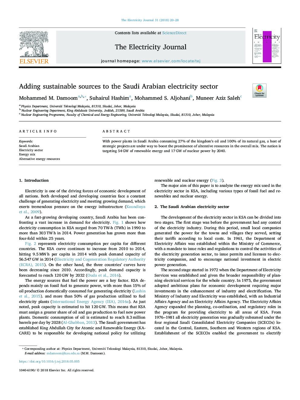 Adding sustainable sources to the Saudi Arabian electricity sector