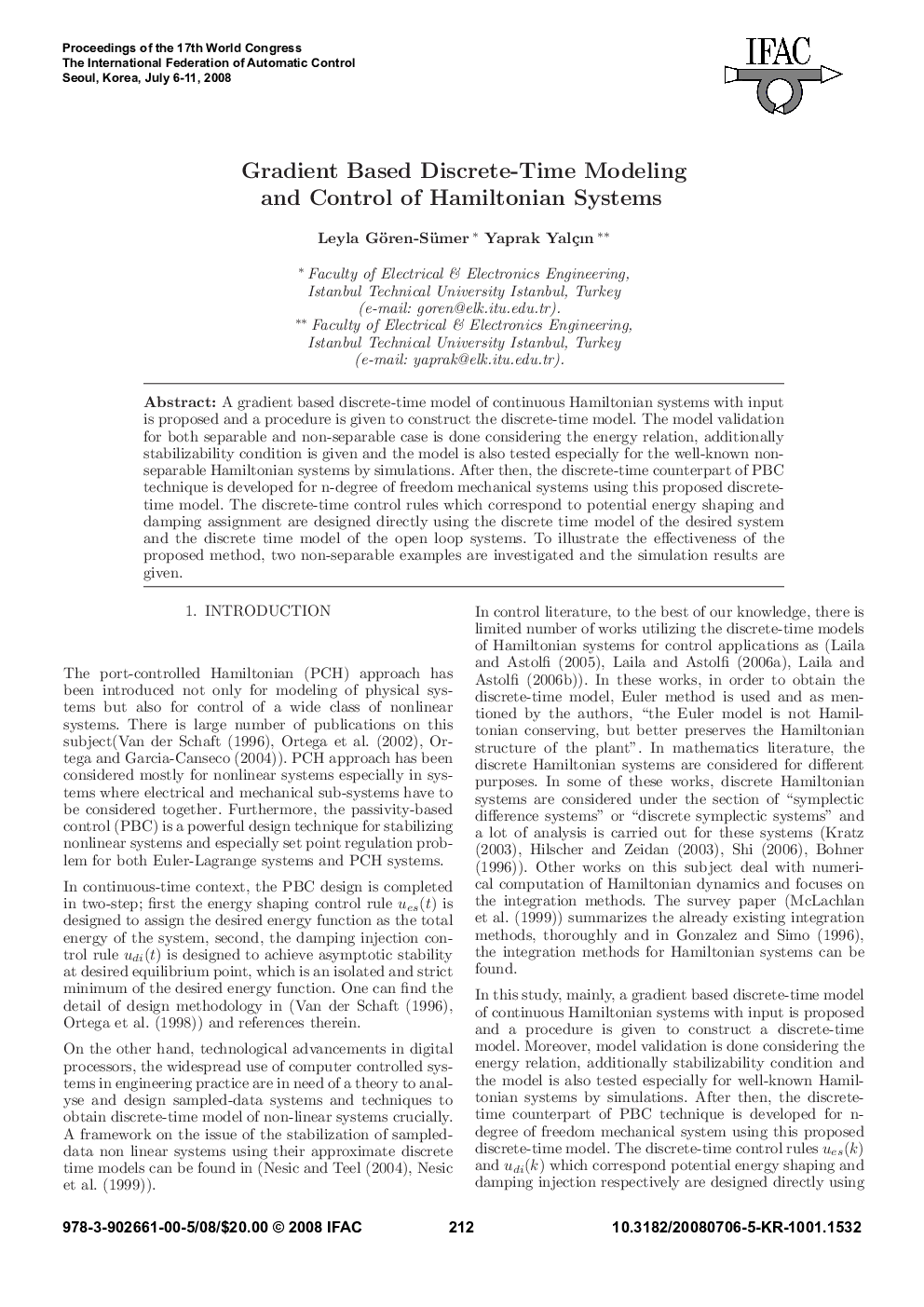 عکس صفحه اول مقاله: Gradient Based Discrete-Time Modeling and Control of Hamiltonian Systems Gradient Based Discrete-Time Modeling and Control of Hamiltonian Systems