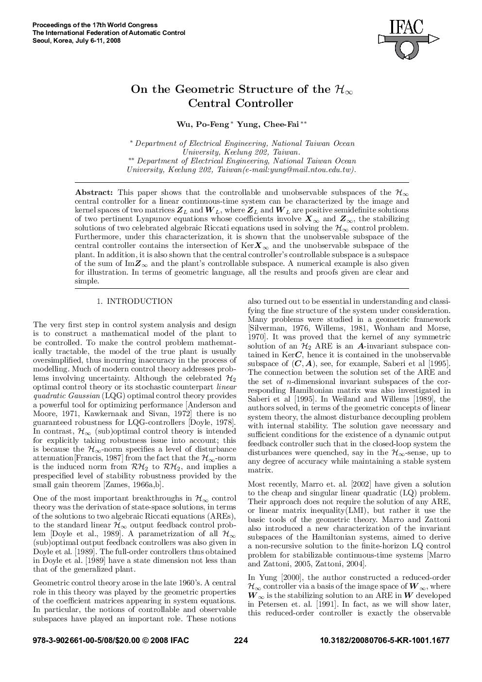 On the Geometric Structure of the H∞ Central Controller