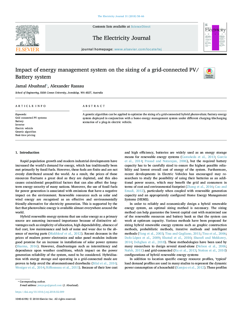 Impact of energy management system on the sizing of a grid-connected PV/Battery system