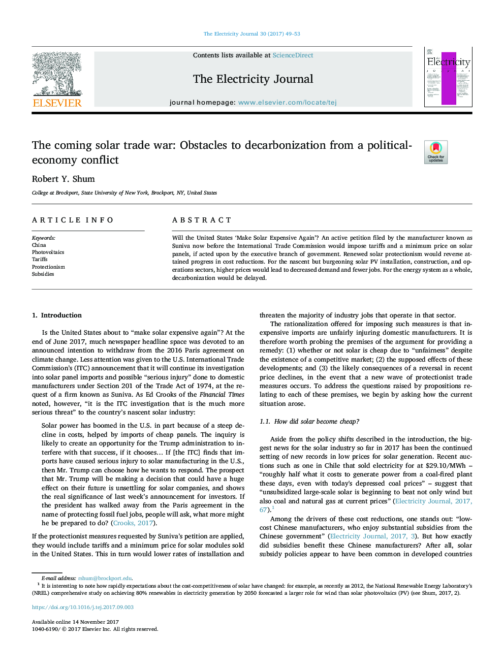 The coming solar trade war: Obstacles to decarbonization from a political-economy conflict