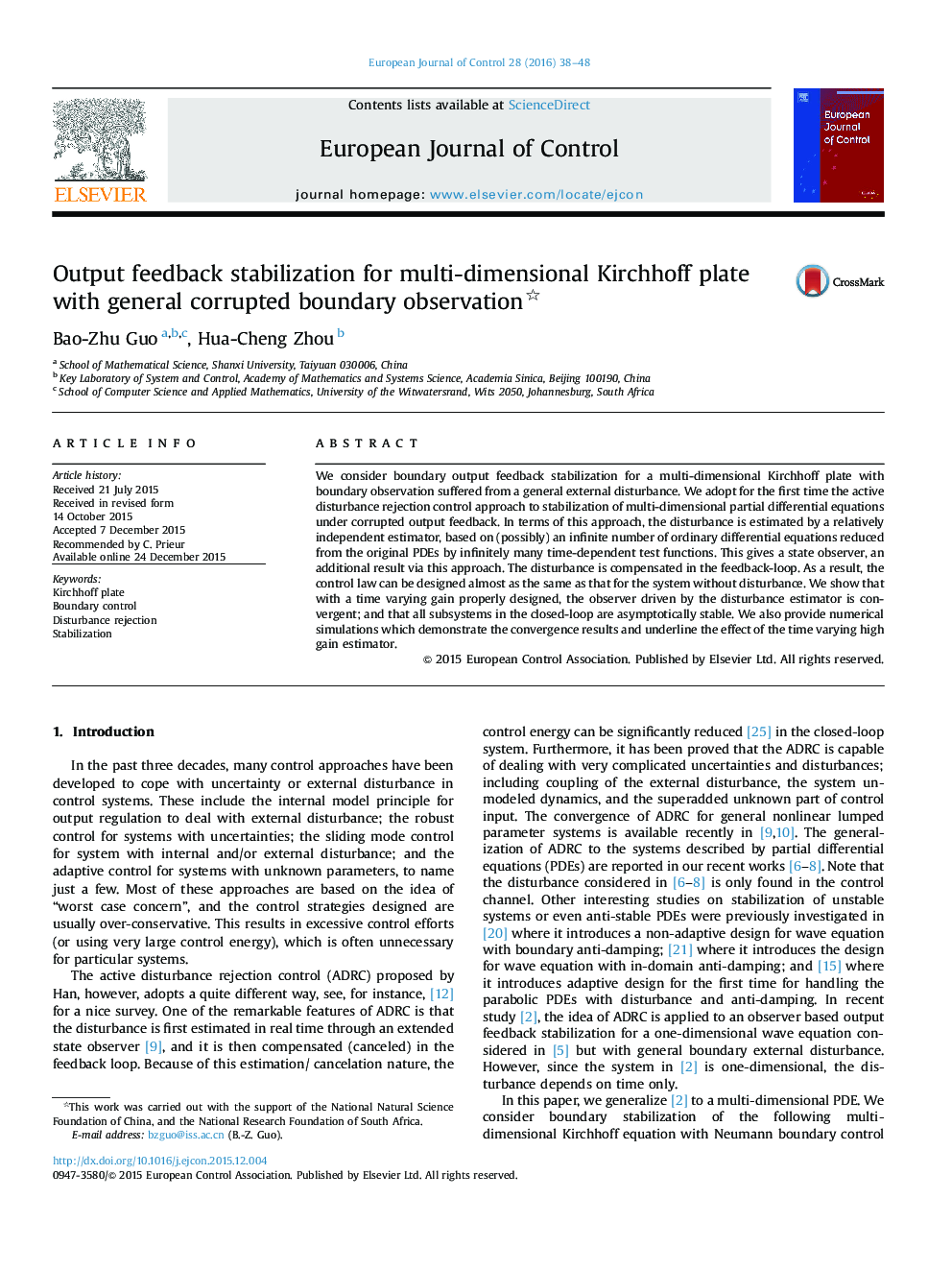 Output feedback stabilization for multi-dimensional Kirchhoff plate with general corrupted boundary observation