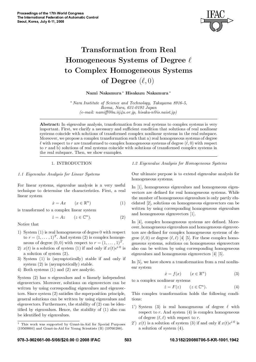Transformation from Real Homogeneous Systems of Degree ℓ to Complex Homogeneous Systems of Degree(ℓ,0)